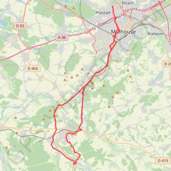 Mulhouse - Illfurth - Carspach - Hirsingue - Altkirch - Mulhouse GPS track, route, trail