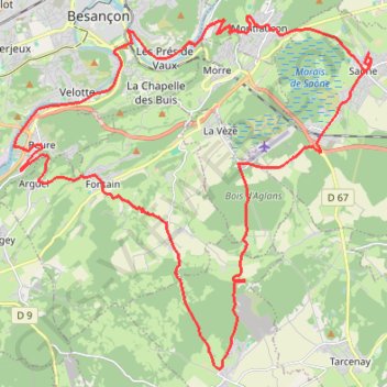 De Saône à Merey-sous-Montrond puis Fontain - Besançon GPS track, route, trail