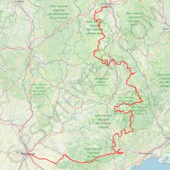 Trace Clermont - Toulouse avec campings GPS track, route, trail