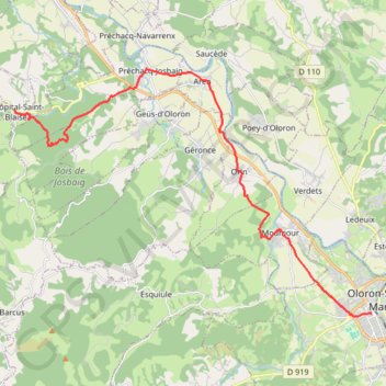 GR 78 - Fiche 4 - Oloron - Hôpital St Bl GPS track, route, trail