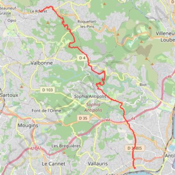 Juan-les-Pins - Le Rourret par la piste GPS track, route, trail