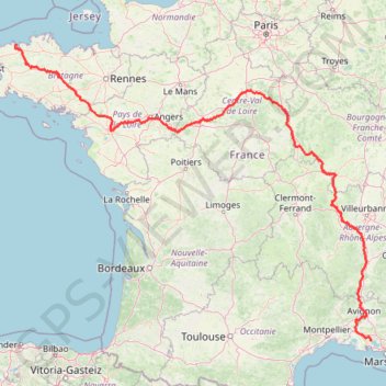Istres (13800), Bouches-du-Rhône, Provence-Alpes-Côte d'Azur, France - Carantec (29660), Finistère, Bretagne, France GPS track, route, trail