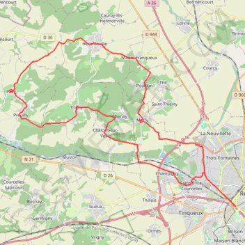 Exc. Reims - Massif St Thierry - Reims GPS track, route, trail