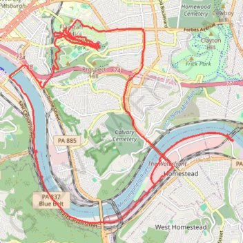 Schenley Park and Monongahela River Loop GPS track, route, trail